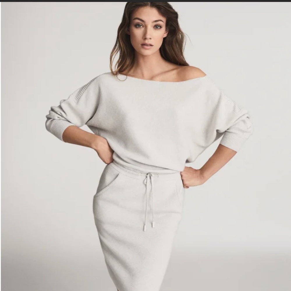 Reiss Off-shoulder Light Grey Dress